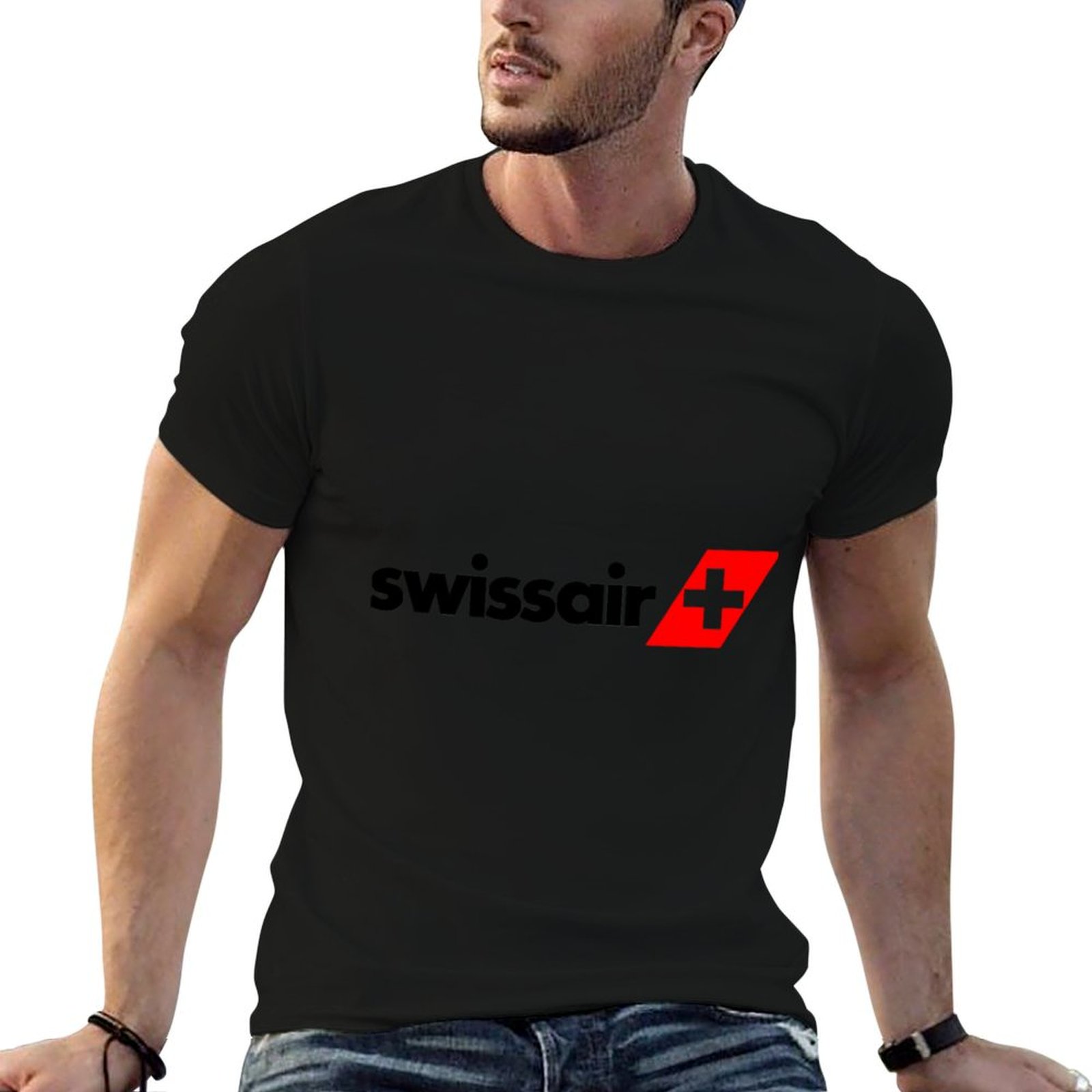 Anime Merchandise Logo - swissair-logo 상품 티셔츠 남자 티셔츠 그래픽